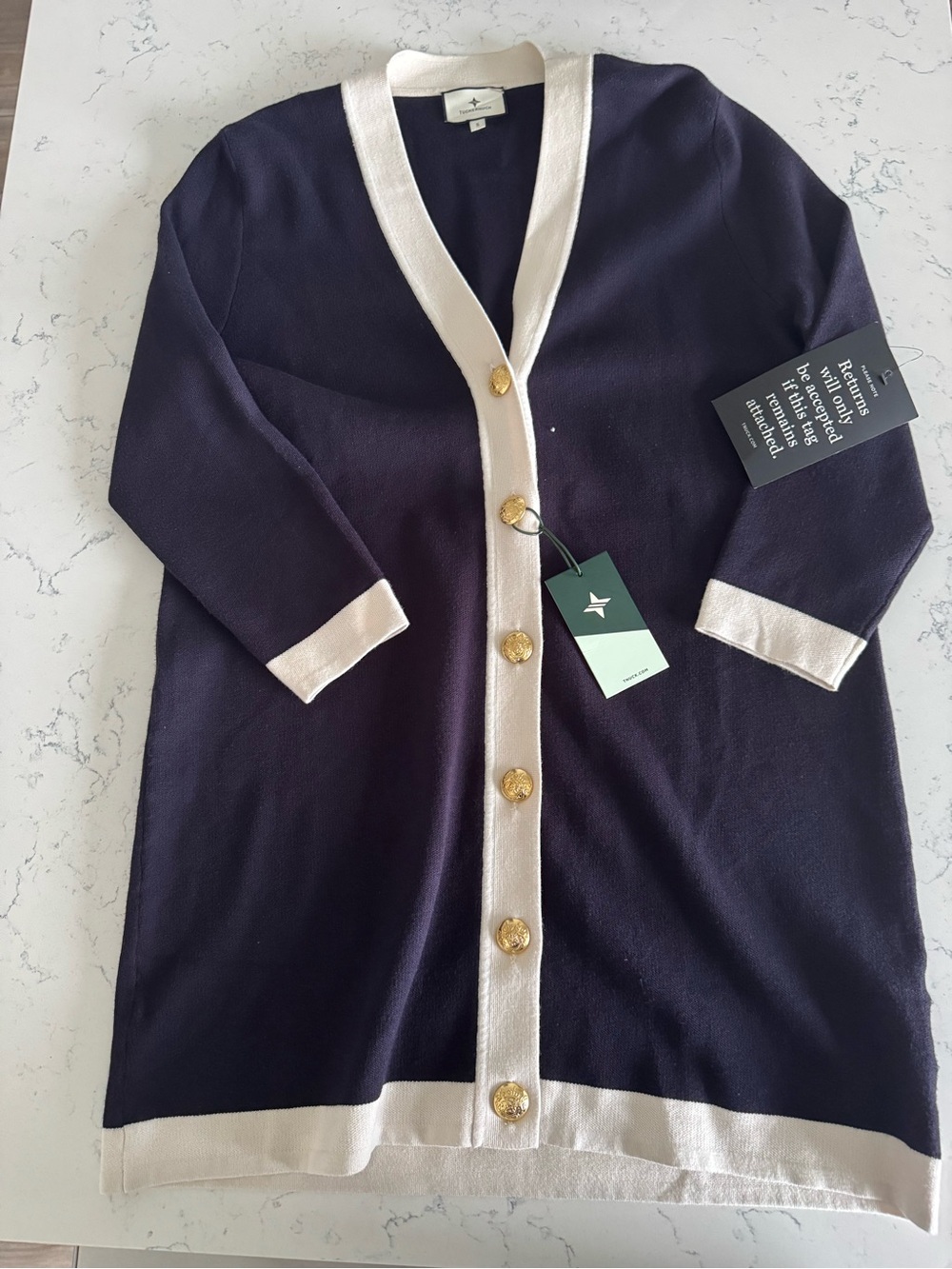 NWT TUCKERNUCK Navy and White Trim Knit Liv Cardigan Midnight Navy XS S